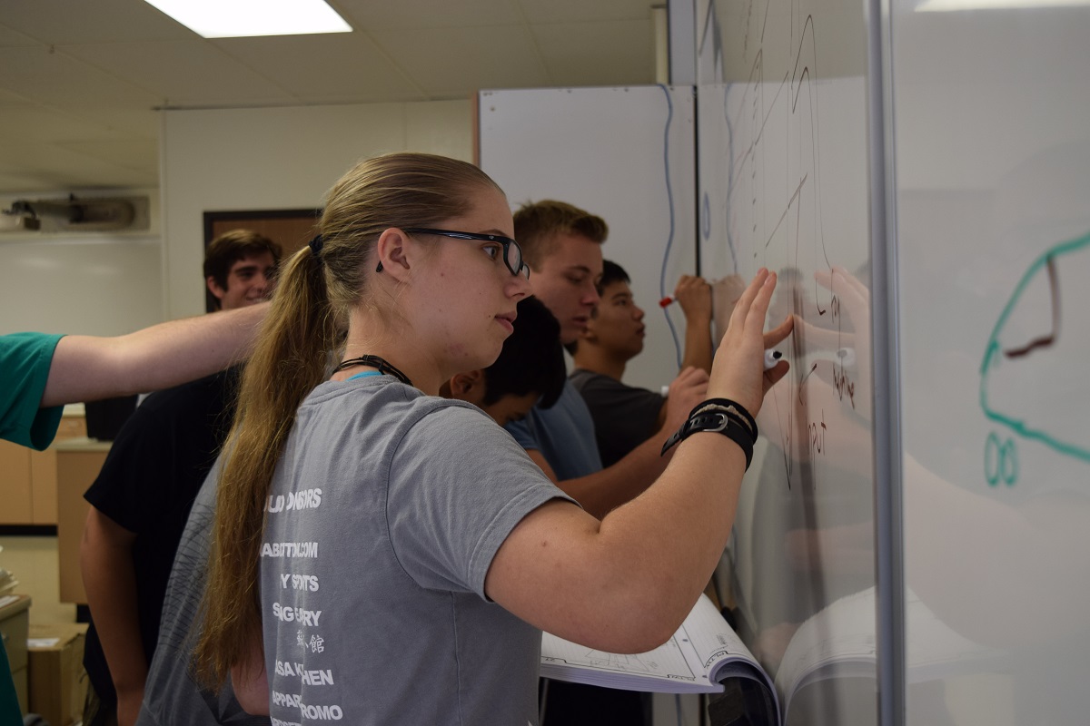 Students work in Project Lead the Way's aerospace engineering class. Three Dimensional Design and Protoyping, to be offered next year, will augment Project Lead the Way's offerings. Talon file photo.