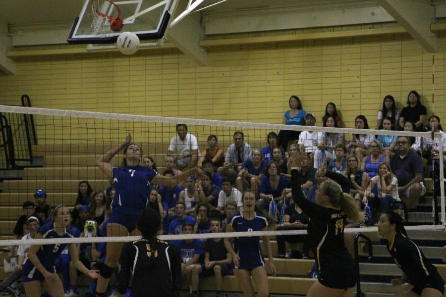 Junior Kat Mumm lines up a spike. Though each set was close, the Eagles ultimately fell 3-0 to Mountain View. Photo by Josh Kirshenbaum.