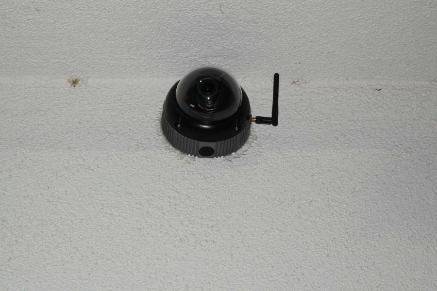 One of the new security cameras positioned around the school. Photo by Francesca Fallow.