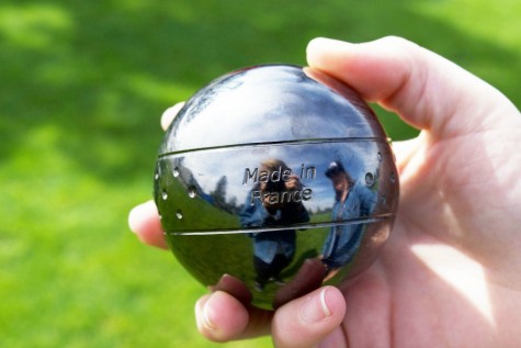 A close up of the boule, the ball that is thrown during the game of pétanque. Senior Bianca Champenois began the Pétanque club this year to share a bit of her culture with the school. Photo by Francesca Fallow. 