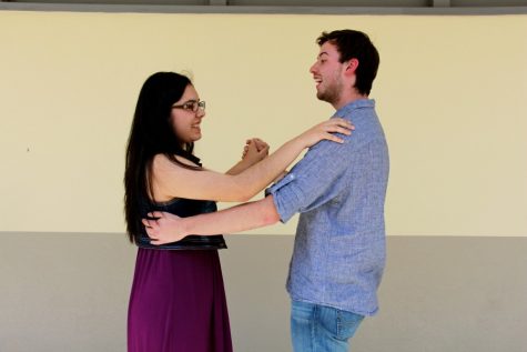 Douglas practices to dance in the Diversity Assembly with fellow Latino Student Union member junior Yesenia Gutierrez. 