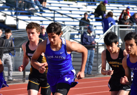 Sophomores Micah Abrahams and Ethan Apfelberg compete against
Mountain View in the 800 meter race. The team finished off CCS, but
three athletes are still pushing into state finals.