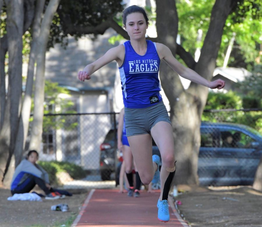 Senior+Eliza+Morgan+prepares+for+her+triple+jump+in+her+sophomore+year+at+the+SCVAL+De+Anza+Division+competition.+Last+year%2C+Eliza+committed+to+Swarthmore+College%E2%80%99s+Division+III+track+and+field+team+and+is+preparing+to+head+there+this+fall.