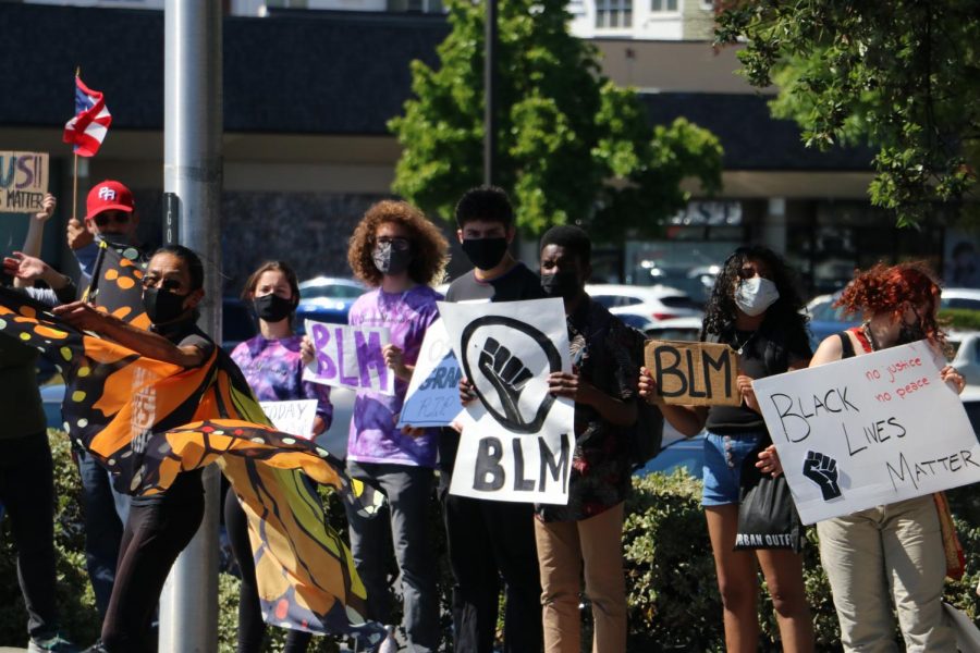 Protestors assemble along San Antonio Road on the anniversary of George Floyd’s death 
