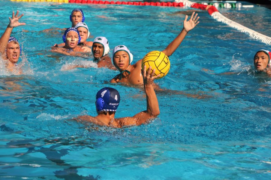 The boys varsity water polo team played its first in-league game of the season Tuesday, September 7,  against the Harker School. 