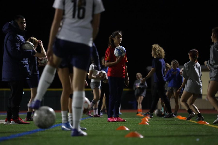 Co-captain senior Esha Gupta stands amid her teammates at practice. Coming off the pandemic-ravaged campaign last year, Los Altos High School varsity girls soccer would go on to achieve a level of success not seen in over a decade, winning the title of Central Coast Section (CCS) champions and reaching the semifinals of the Norcal state playoffs.  