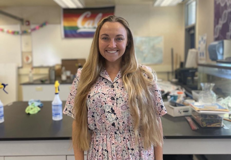 New teacher Elizabeth Pyle in her classroom. Pyles standout quality is how she strives to help students find the fun in science and learning in general, making her classroom a vibrant and energetic place to be. 