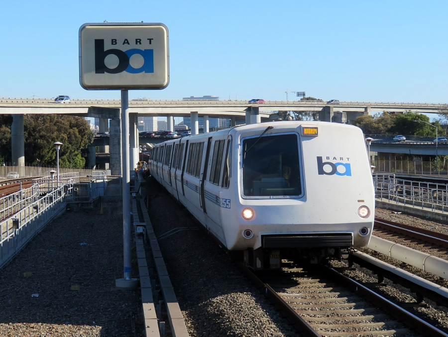 A Bay Area Rapid Transit (BART) train approaching Walnut Creek station in October 2022. 