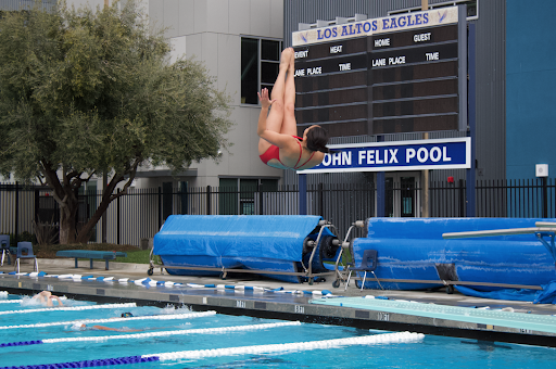 Freshman Victoria So does a pike dive.
