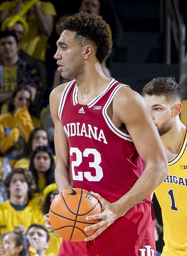 Golden State Warriors rookie Trayce Jackson-Davis playing for the Indiana University Hoosiers. Jackson-Davis was drafted 57th overall by the Warriors in 2023.