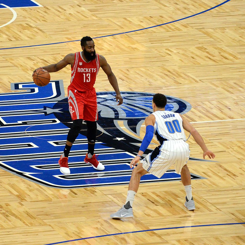 James Harden starting a possession with the Houston Rockets.