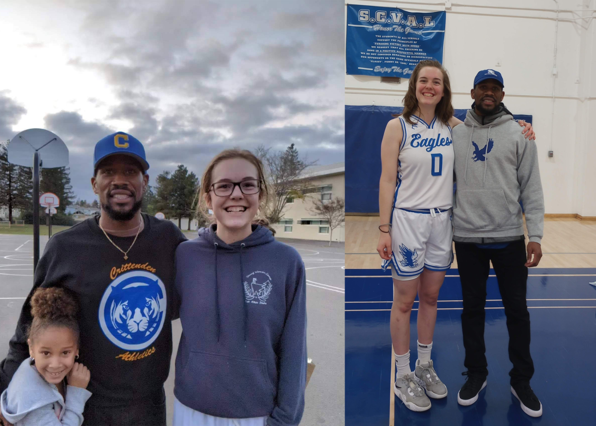 Senior Macy Watson poses with coach Ray Stribling as a part of the
(left) Crittenden Middle School and (right) LAHS basketball team.