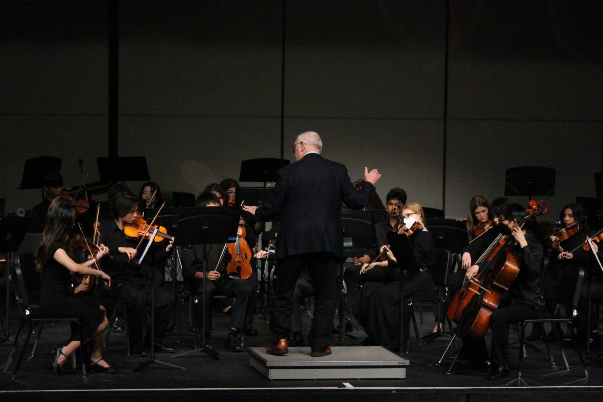 Adjudicator David Adams conducts a piece played by the LAHS string orchestra.