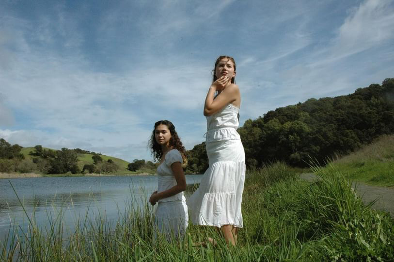 Models Sophia Suffleto and Kira Polen pose during a photoshoot. 