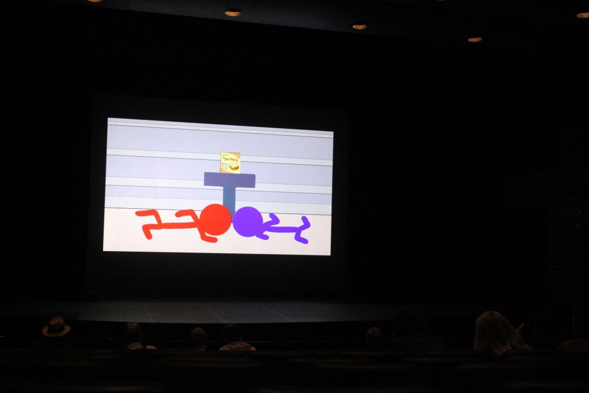 During the intermission, three short, animated or stop motion films play. This is a shot from Brownie Bash, an animation.