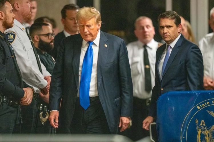 Former President Donald Trump walking out of Manhattan Criminal Court in New York on Thursday, May 30, 2024.