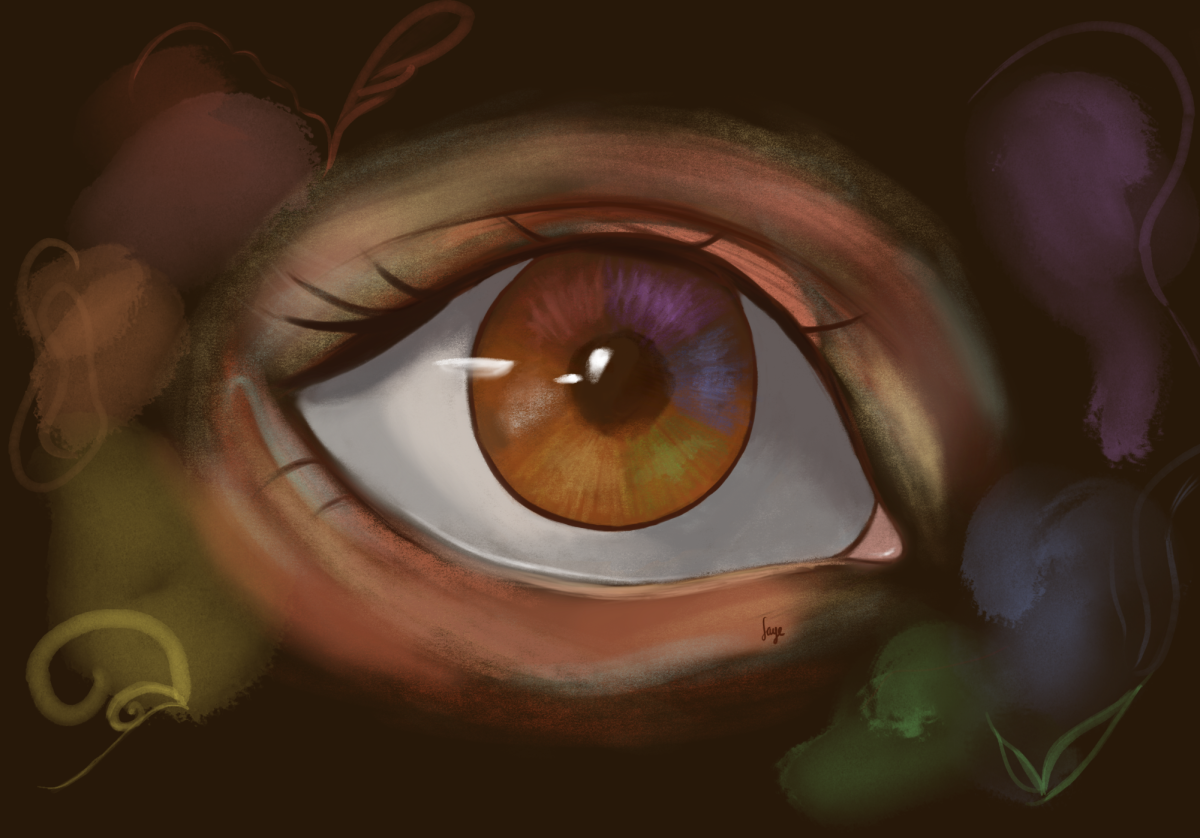 The subject of the graphic is an eye to signify awareness and consciousness. The multicolored iris represents the existence of the LGBTQ+ community, while the wisps of rainbow surrounding the eye show its increasing growth and acceptance in society.