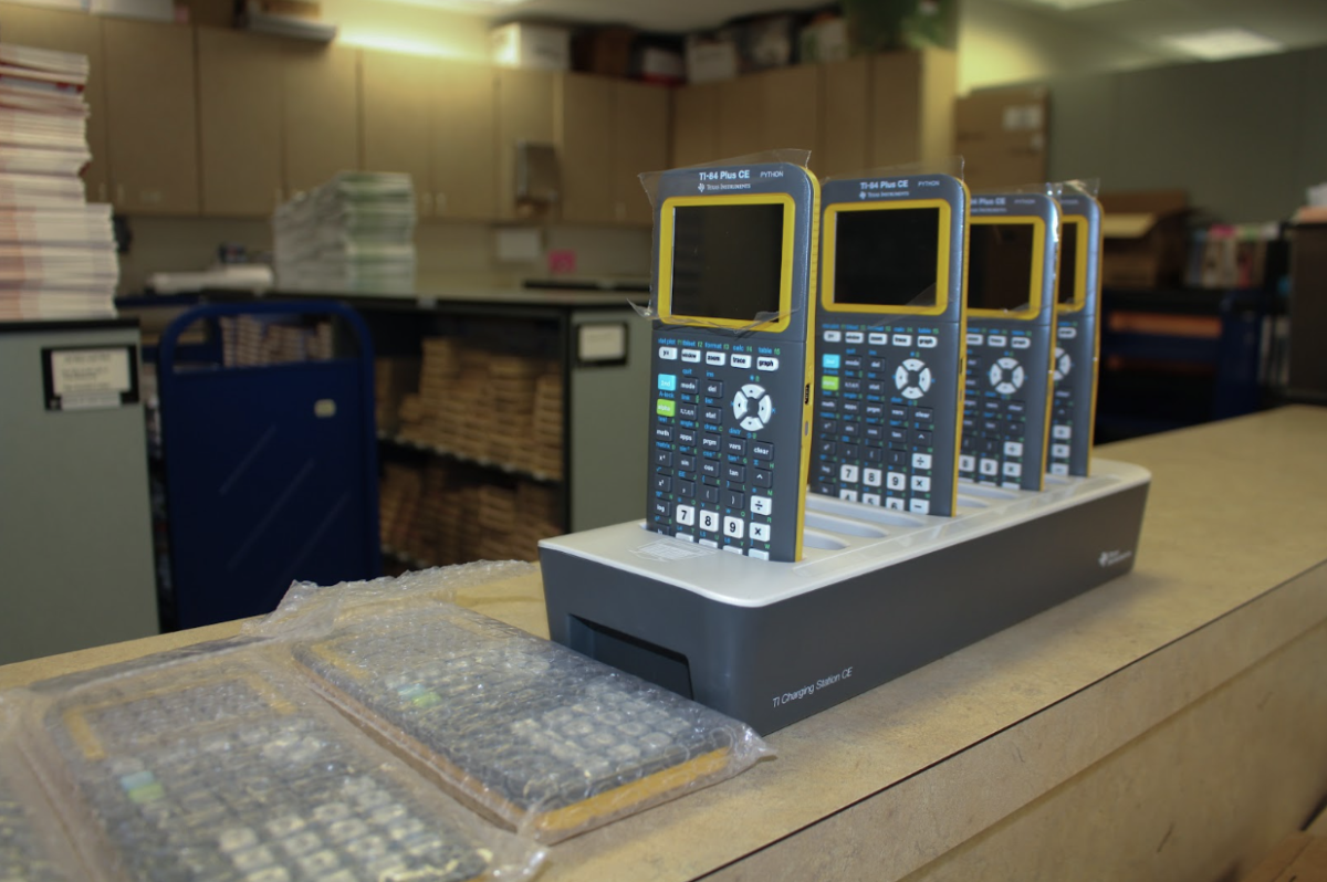 A new shipment of calculators sits in the textbook room, available to use for all students. 
