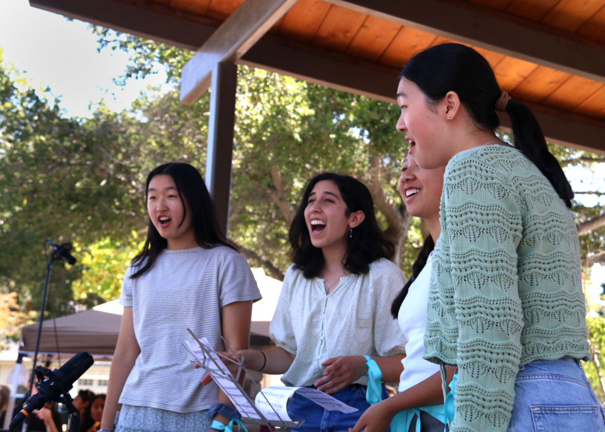 The Sopranotes, a student-founded a cappella barbershop quartet, share their music with the community at local events. On Saturday, August 24, they performed at Party in the Park in San Carlos.