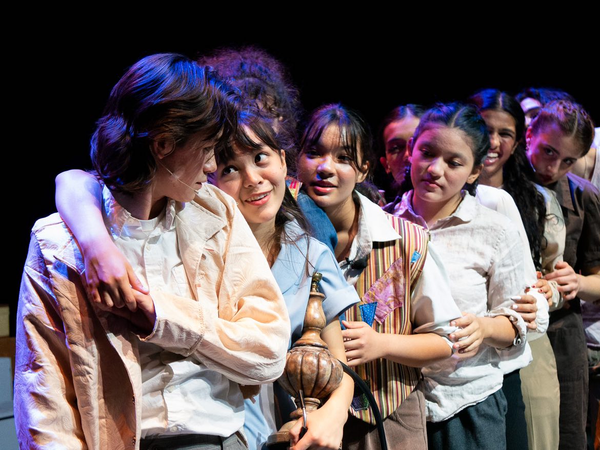 The cast of Upstage’s production of “Alice By Heart” during a dress rehearsal