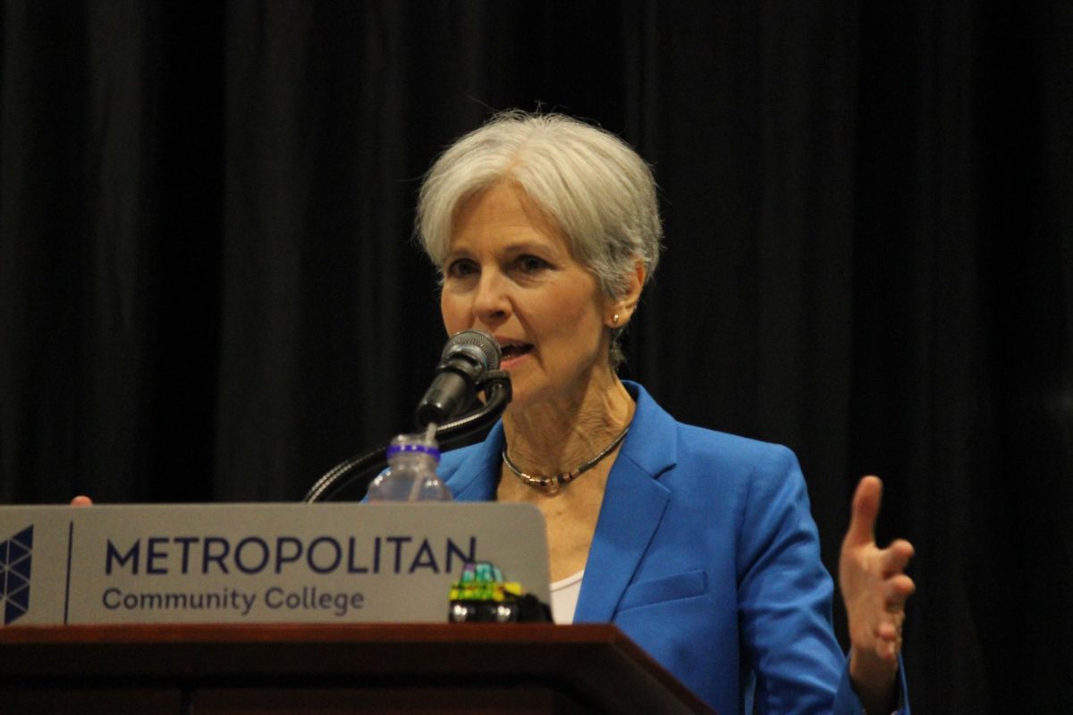 Green Party nominee and third-time presidential candidate Jill Stein speaks at the Metropolitan Community College in Omaha, Nebraska.