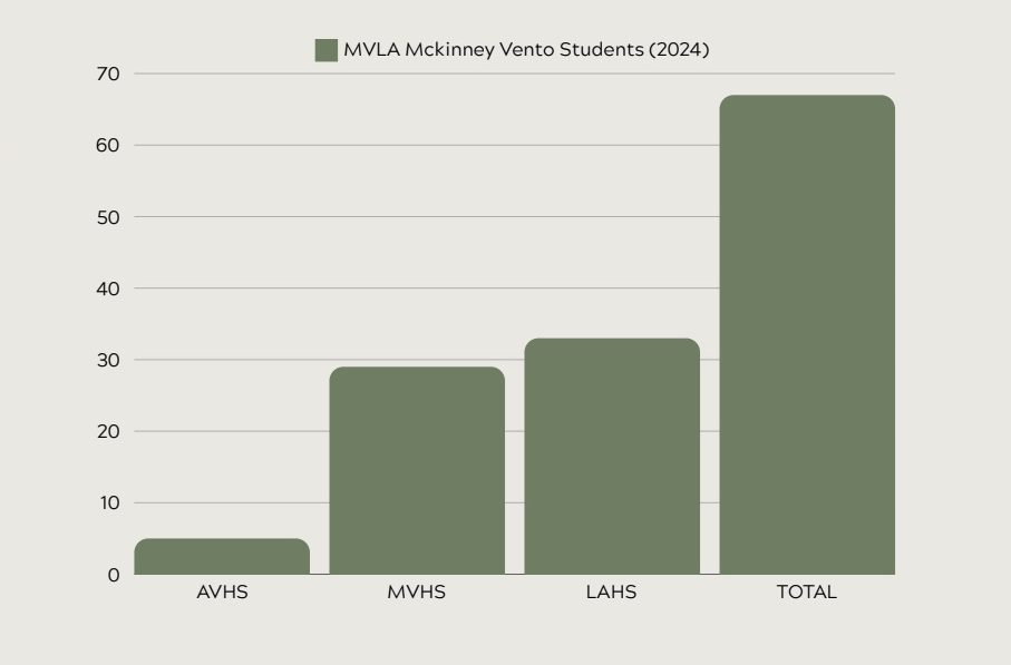 The data above, taken from a presentation by McKinney-Vento District Liaison Alba Garza, depicts the prevalence of homelessness across the three MVLA schools.