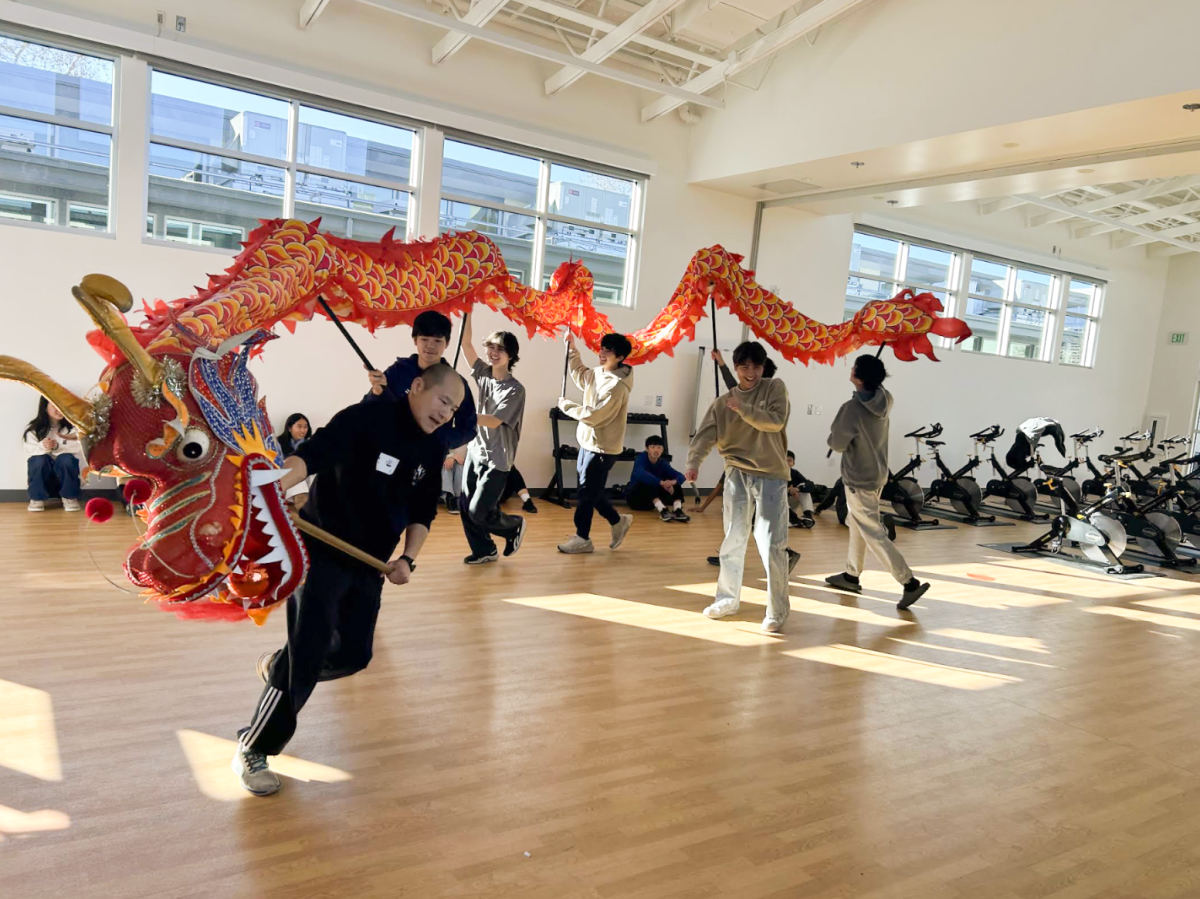 AP Mandarin students rehearsing the Dragon Dance for their performance—a video that will be released to the school this Friday, January 31. 
