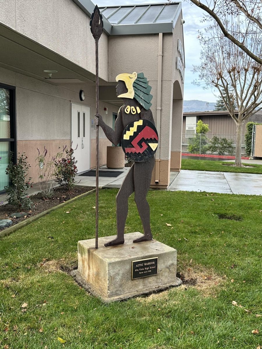 A statue of the Alta Vista Aztec, the mascot of Alta Vista High School.

