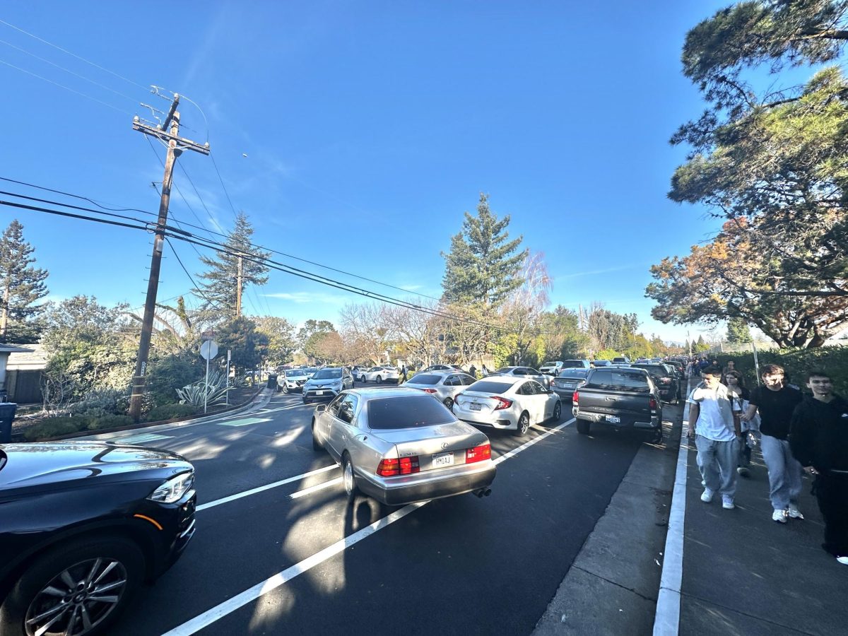 A traffic jam after school on Jardin Drive following new restrictions.