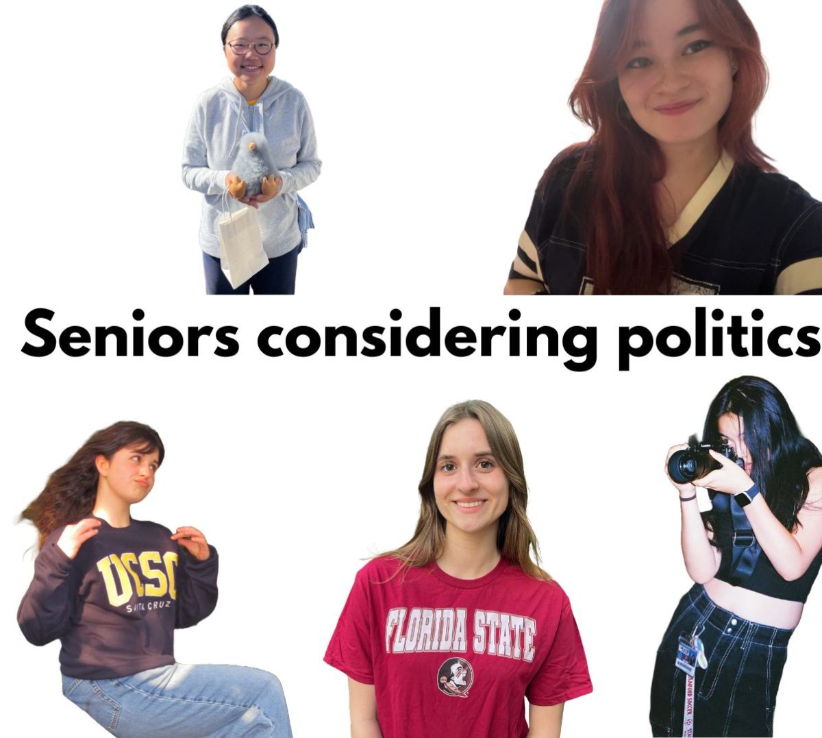 Top row: Sandy Xu (left) and Jordan Rahmfeld (right).
Bottom row: Nina Shkolnik (left), Caley O'Horo (middle), and Julia Hayden Fung (right).
