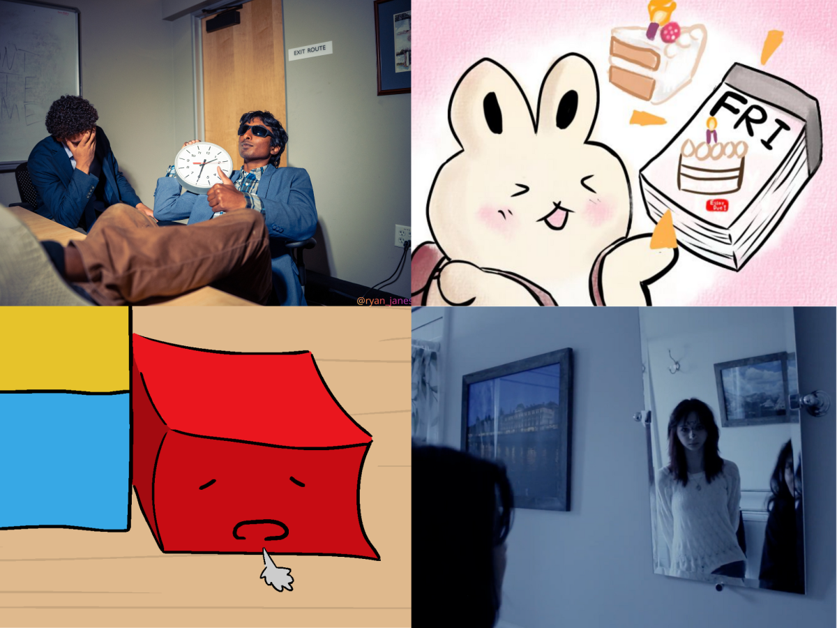 Clockwise from top left: screenshot from a film directed by senior Théo Barbou-des-Places; screenshot from an animation created by senior Iris Wu; screenshot from a film directed by senior Camila Brito; screenshot from an animation created by senior Luwan Huang.
