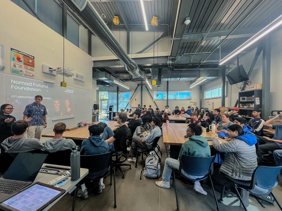Students listening to a presentation done by the CEO of Highscore, Ian Bateman, and the head of Marketing and Operations, Marianne Cruzat.
