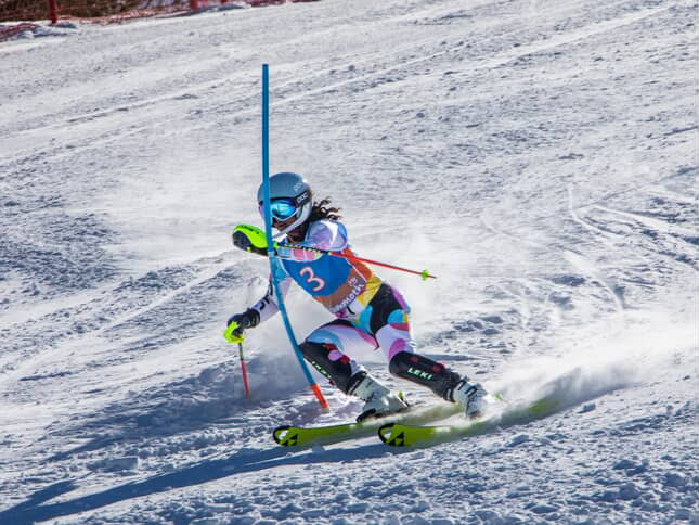 Junior Ruhi Baskar – age 15 – skiing slalom at Mammoth ski resort last February. She now reflects on her nine year-long career. 
