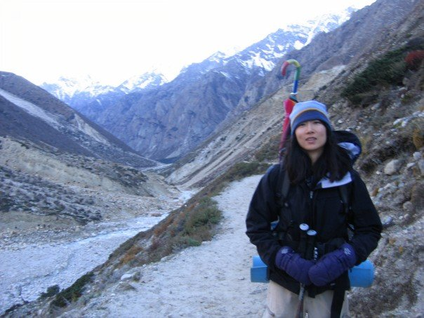 Yu hikes in the Himalayas. After leaving her teaching job in the U.S., Yu taught at the Woodstock School in Jaunpur, India, an international school in the mountains.