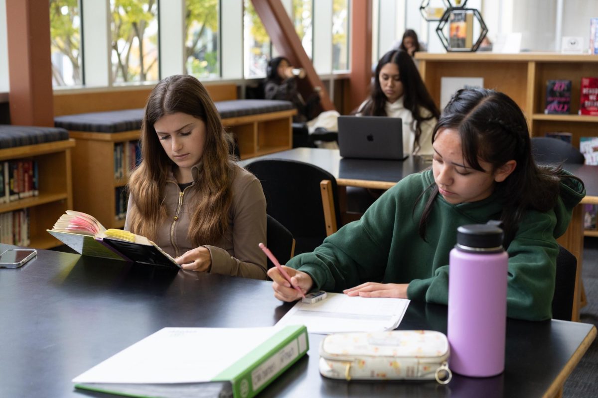 Students work in the library. The library is run by librarians Gordon Jack and Christina Tovrea, who work together to give students the best library experience possible.
