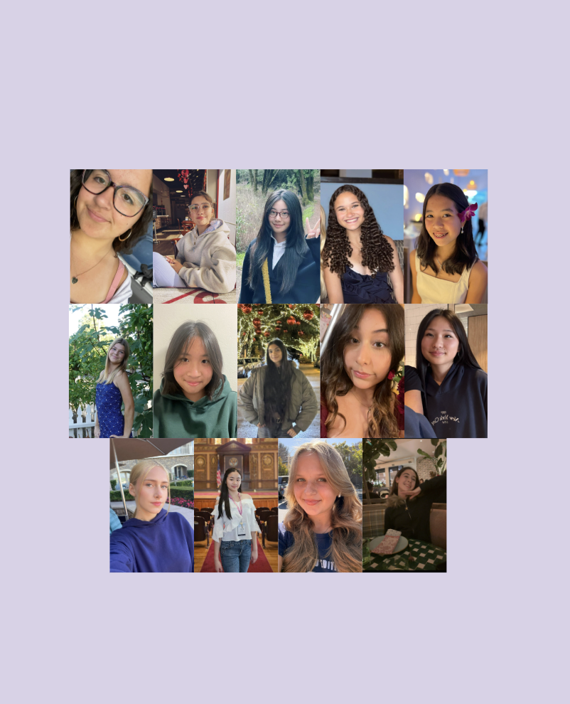 From left to right, top to bottom: The contestants in the 13th annual Freshman Poetry Battle are Daisy Corpos, Emma Dutra, Sumi Fang, Emma Guillory, Claire Hash, Mia Jones, Phuong Le, Amaira Mittal, Gissel Plantillas, Hillary Song, Tea Tetruashvili, Heidi Wang, Lena Wlodarska and Mye Zuckerman.