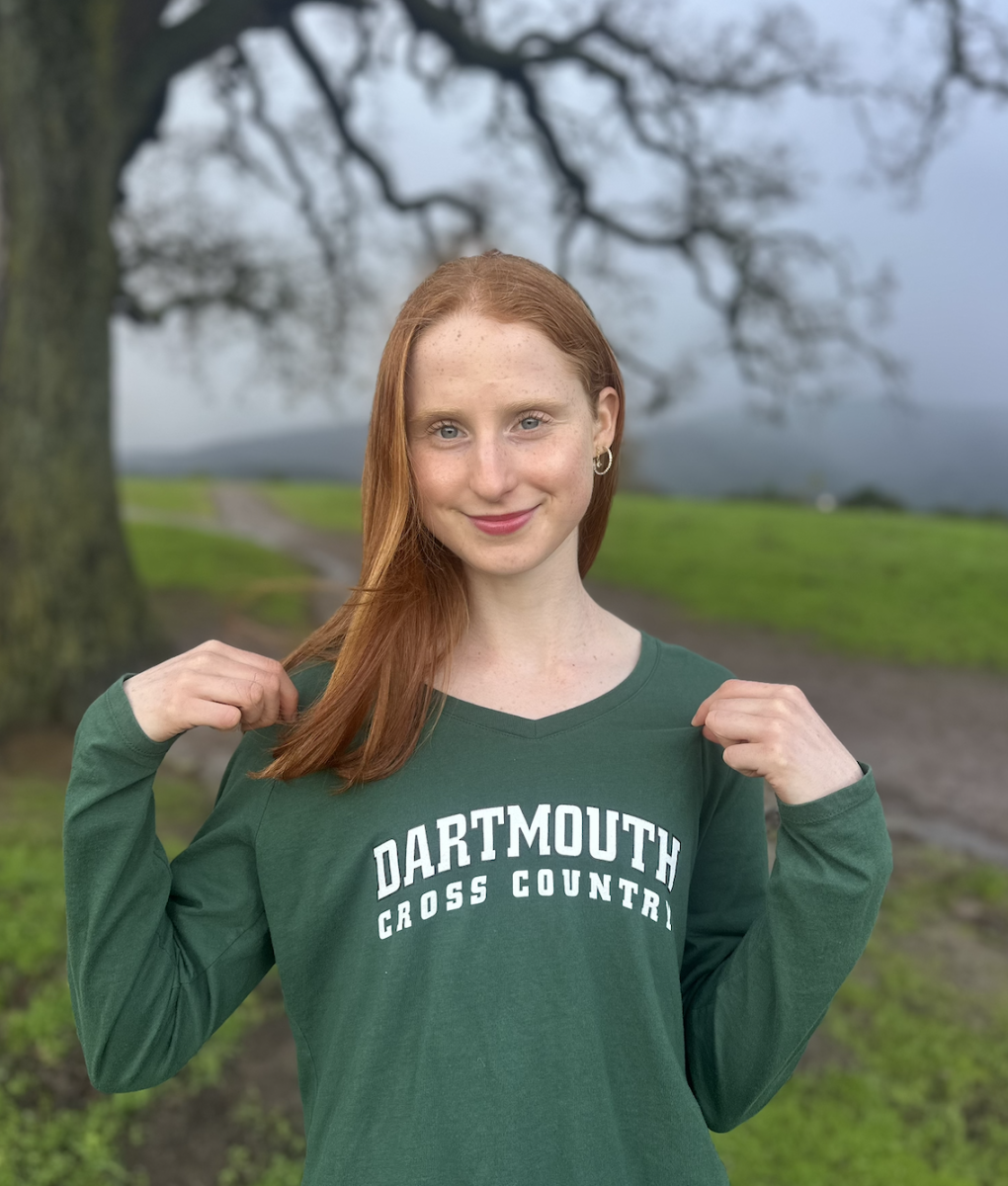 Sam Witteles shows off her new Dartmouth merch after committing to the school's DI track and cross country program. Throughout her running career, she has advanced from below scoring on JV to being the top runner on varsity. 