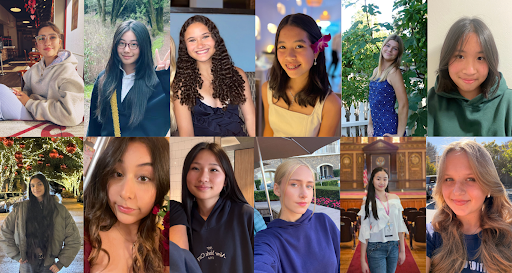 From left to right, top to bottom: The contestants in the 13th annual Freshman Poetry Battle are Emma Dutra, Sumi Fang, Emma Guillory, Claire Hash, Mia Jones, Phuong Le, Amaira Mittal, Gissel Plantillas, Hillary Song, Tea Tetruashvili, Heidi Wang and Lena Wlodarska. Graphic by Annabelle Lee, photos courtesy the contestants