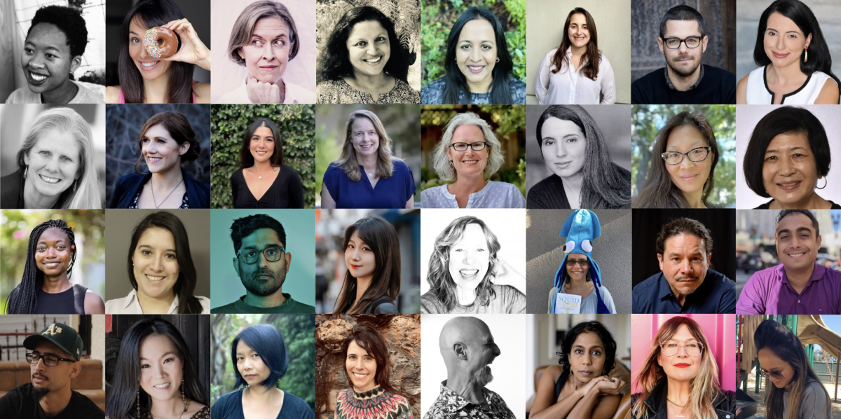 A collage of 31 authors, screenwriters, animators, journalists and poets featured in Los Altos High School’s 2026 Writers Week. 