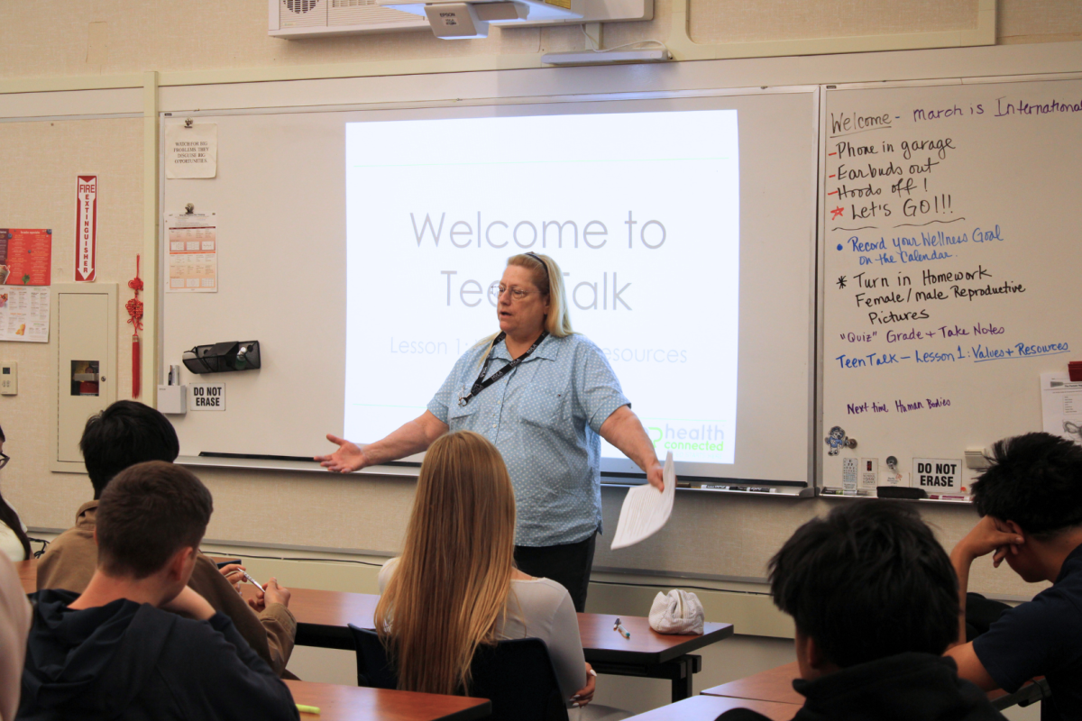Health teacher Vickie Christensen introduces a new unit to her seventh period class. The Talon decided to investigate each of the current primary Health options to better understand them and their curricula.