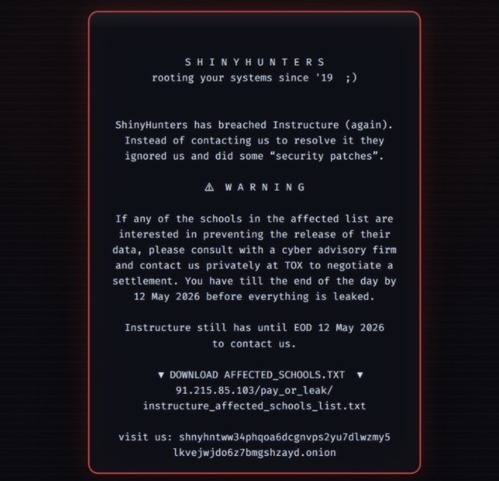 Hacker group ShinyHunters released this message after Canvas shut down it's platform yesterday following a security breach. 