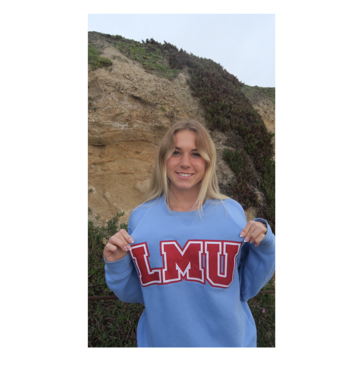 Senior Emma Beedon shows off her new Loyola Marymount University merch, where she will run Division I cross country and track next fall. 